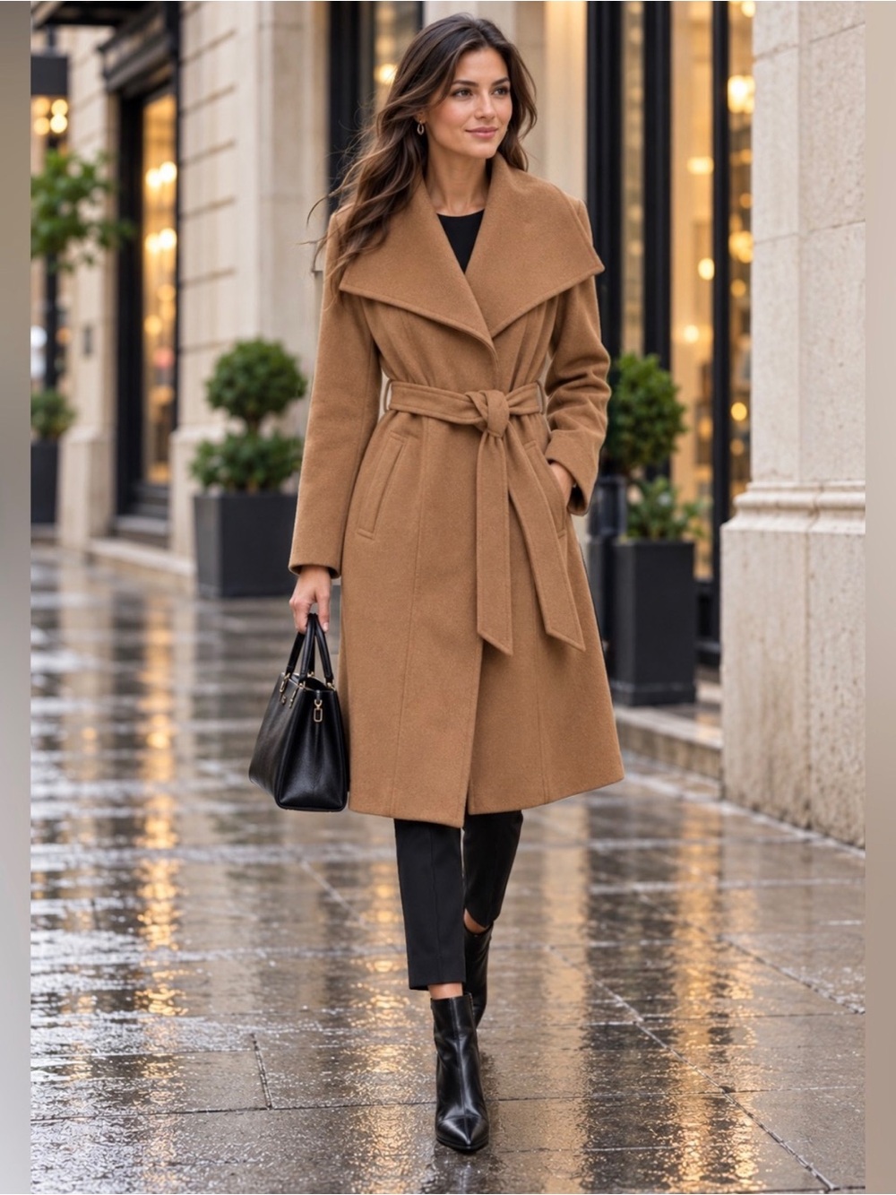 MICHAEL Michael Kors Camel Wool-Blend Belted Wrap Coat – XS